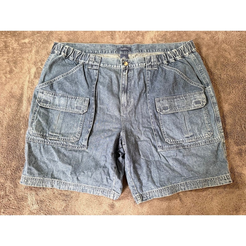 Croft & Barrow Men Denim Cargo Shorts Blue Elastic Waist Size 48X8 RN 73277 NWOT